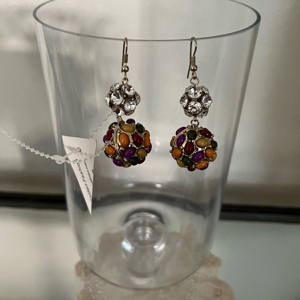 Multi Color Double Drop Fishhook Earring - Picture 2 of 3